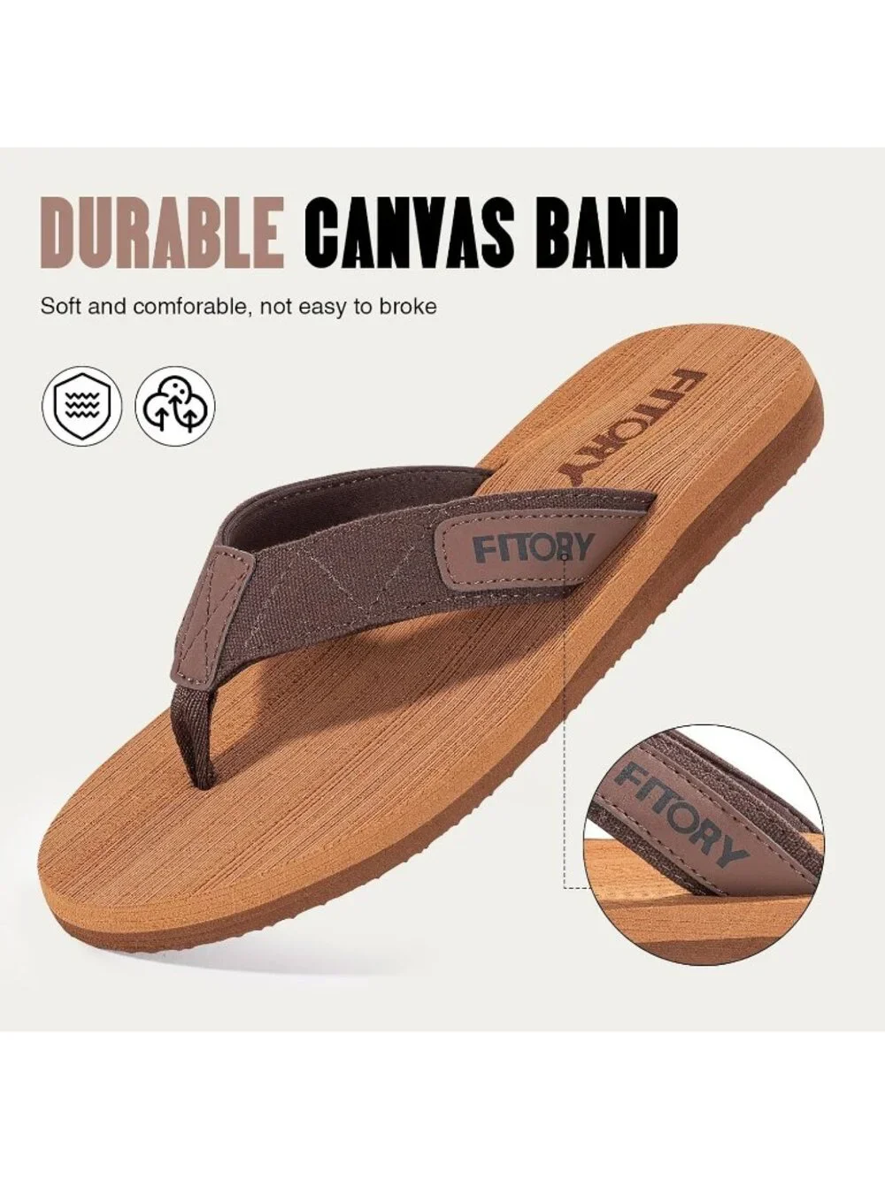 Men's Khaki Flat Thongs Solid Comfort Split Toe Rubber Flip Flop Slipper Shoes